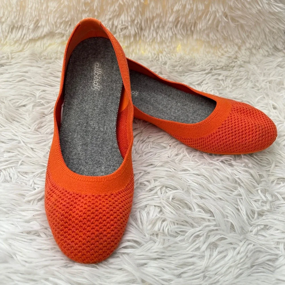 Allbirds Tree Breezers Knit Ballet flats Vibrant Orange Lightweight sz 8.5